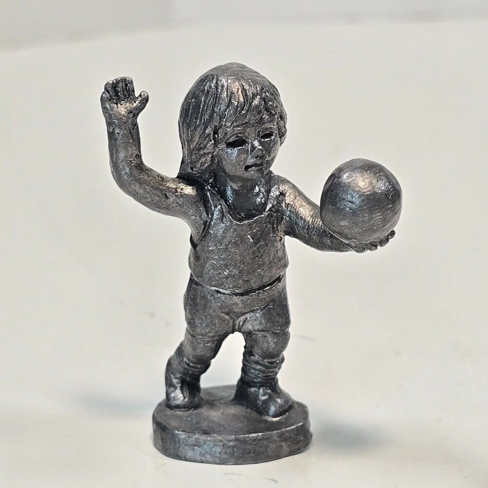 Vintage Pewter Basketball Player Figurine RB 1987 Metal 2 inch Sports Volleyball